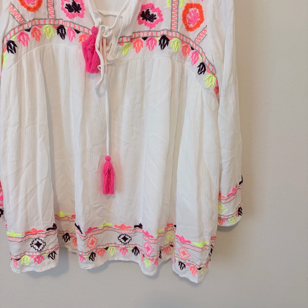 RAGA Embroidered Boho Tunic Top White Size Large - Picture 2 of 6